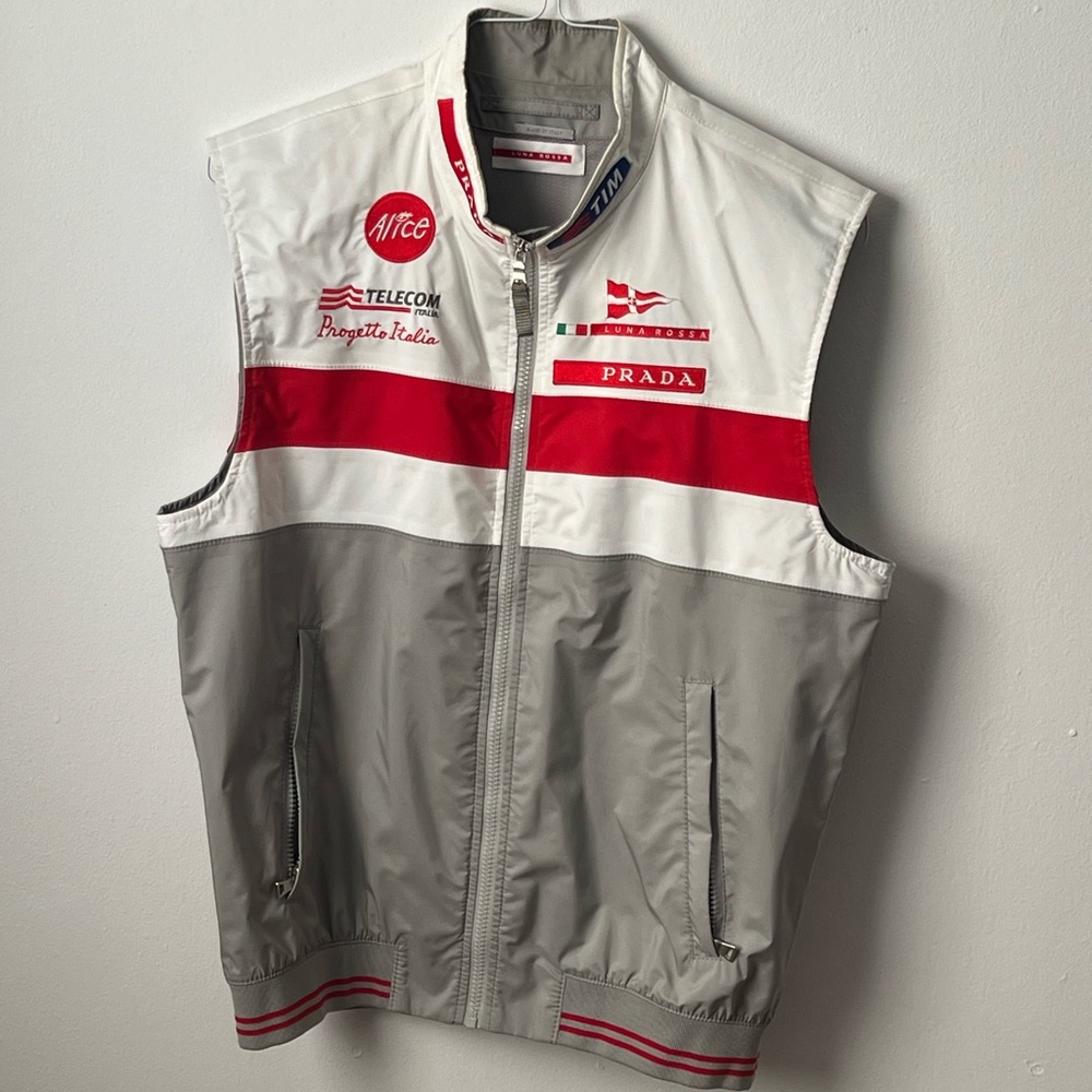 Prada Men's Gray and Red Racing Vest size 52